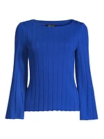 Bell-Sleeve Rib-Knit Blouse