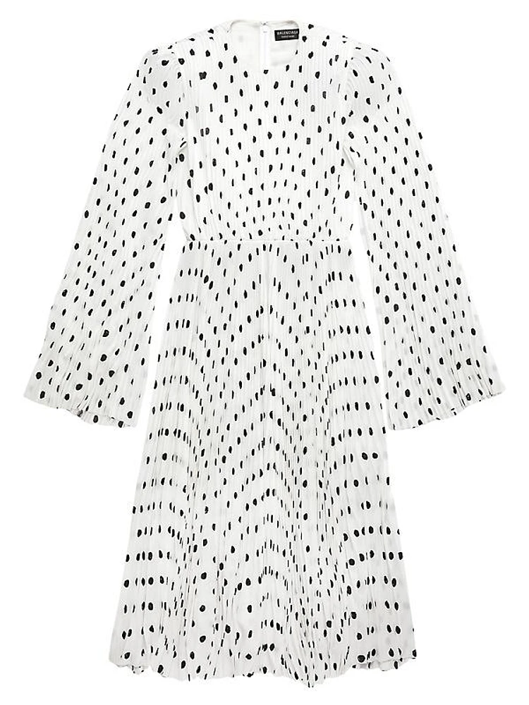 Hand Drawn Polka Dot Pleated Dress