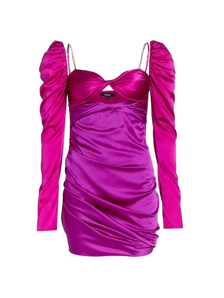 Two-Tone Silk Satin Twist-Front Minidress