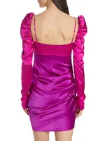 Two-Tone Silk Satin Twist-Front Minidress