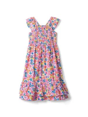 Little Girl's & Retro Floral Smocked Maxi Dress