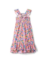 Little Girl's & Retro Floral Smocked Maxi Dress