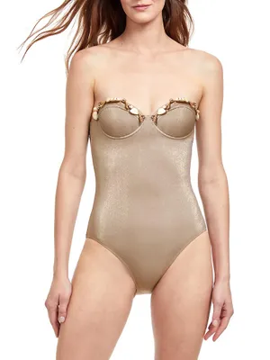 White Sands Metallic Corset One-Piece Swimsuit