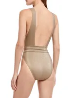 White Sands Metallic Deep Plunge One-Piece Swimsuit