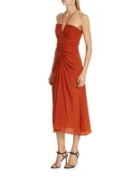 Cachi Toribia Ruched Silk Midi-Dress