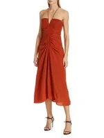 Cachi Toribia Ruched Silk Midi-Dress