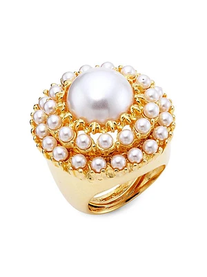 22K Gold-Plated & Faux Pearls Ring