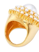 22K Gold-Plated & Faux Pearls Ring