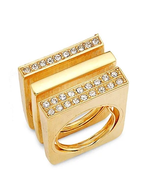 3-piece 22K Gold-Plated & Glass Crystal Ring Set