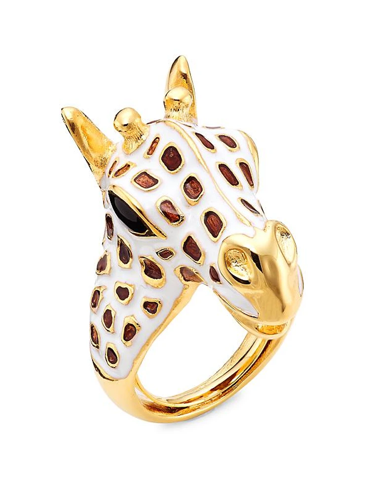 22K-Gold-Plated & Enamel Giraffe Head Ring