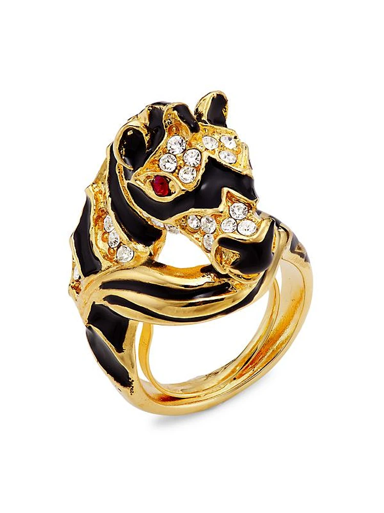 22K Gold-Plated, Enamel & Glass Crystal Zebra Ring