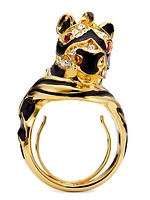 22K Gold-Plated, Enamel & Glass Crystal Zebra Ring