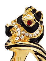 22K Gold-Plated, Enamel & Glass Crystal Zebra Ring