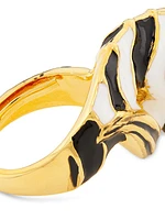 22K-Gold-Plated, Enamel & Crystal Zebra Head Ring