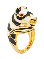 22K-Gold-Plated, Enamel & Crystal Zebra Head Ring