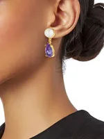 Gold-Plated, Faux Pearl & Faux Tanzanite Teardrop Earrings