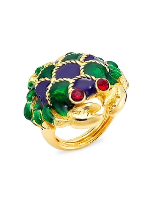 22K Gold-Plated, Enamel & Faux Ruby Crab Ring