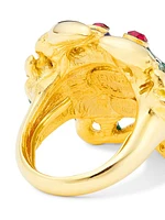 22K Gold-Plated, Enamel & Faux Ruby Crab Ring