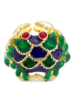 22K Gold-Plated, Enamel & Faux Ruby Crab Ring