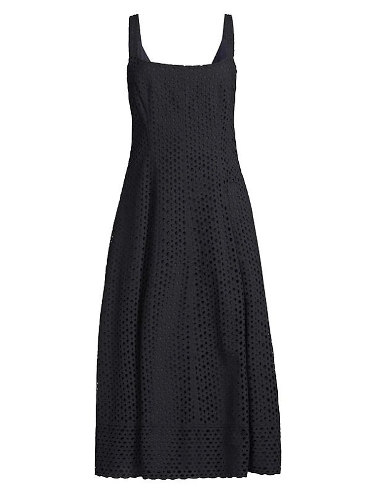 Circle Eyelet A-Line Midi-Dress