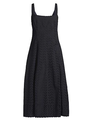 Circle Eyelet A-Line Midi-Dress