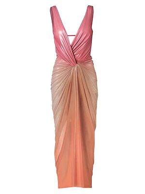 Liz Satin Twist-Front V-Neck Gown