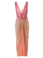 Liz Satin Twist-Front V-Neck Gown