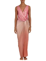 Liz Satin Twist-Front V-Neck Gown