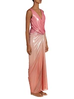 Liz Satin Twist-Front V-Neck Gown