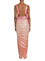 Liz Satin Twist-Front V-Neck Gown