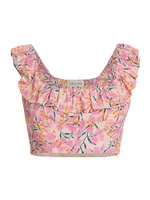 Trish Floral Crepe Ruffled Crop Top