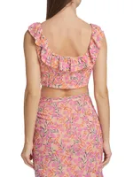 Trish Floral Crepe Ruffled Crop Top