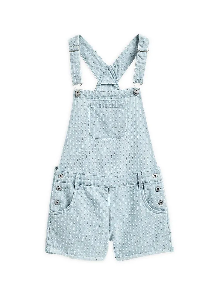 Little Girl's & Needle Punch Denim Short Overalls