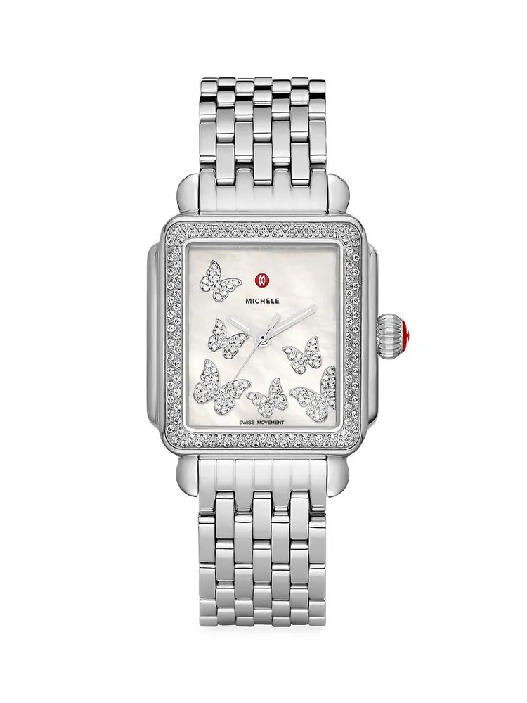 Deco Stainless Steel Diamond Butterfly Watch