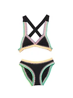 Little Girl's & Girl's 2-Piece Topstitch Embroidered Bikini