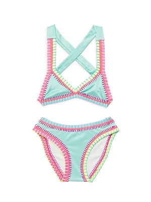 Little Girl's & Girl's Rainbow Embroidered Bikini