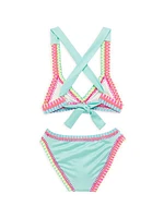 Little Girl's & Girl's Rainbow Embroidered Bikini