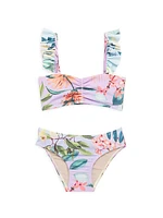 Little Girl's & Girl's 2-Piece Tropical Print Ruffle-Trim Bikini