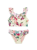 Little Girl's & Girl's 2-Piece Tropical Floral Ruffle Bikini