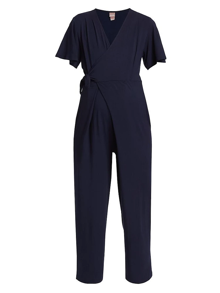 Lucia Flutter-Sleeve Wrap Jumpsuit