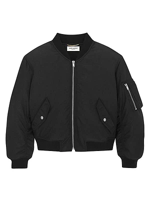 Oversized Cropped Bomber Jacket in Nylon