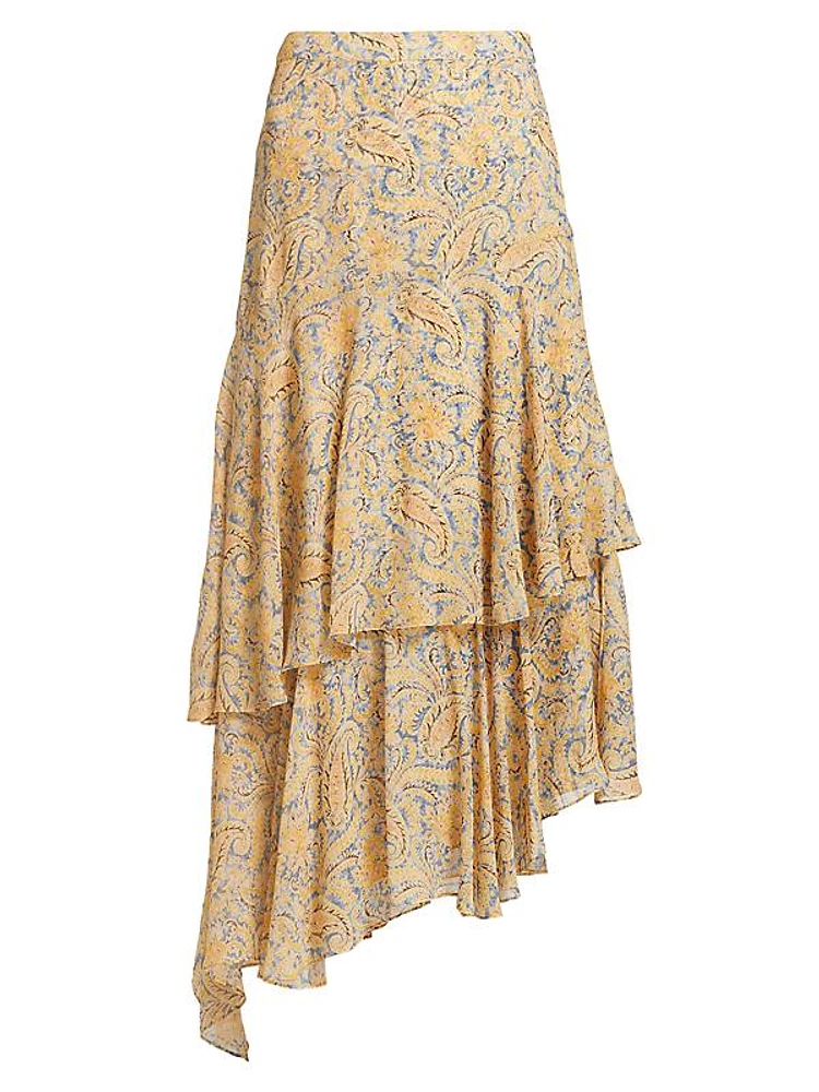 Kaneli Tiered Paisley Midi-Skirt