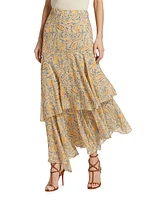 Kaneli Tiered Paisley Midi-Skirt