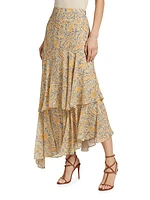 Kaneli Tiered Paisley Midi-Skirt