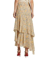 Kaneli Tiered Paisley Midi-Skirt