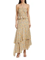 Kaneli Tiered Paisley Midi-Skirt