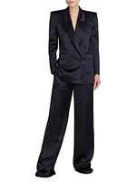 Double-Breasted Blazer Silk Satin