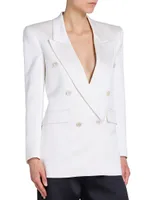 Double-Breasted Blazer Silk Satin
