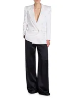 Double-Breasted Blazer Silk Satin