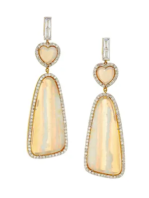 14K Yellow Gold, Opal & 1.67 TCW Diamond Drop Earrings